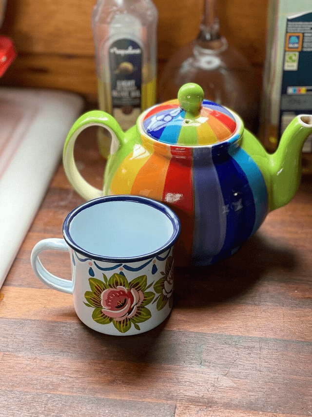 Vintage Enamel Mug hand painted with Canal Art Roses