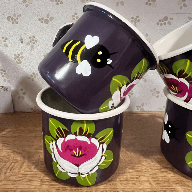 Bee Kind Espresso Mugs – Hand-Painted Canal Art 150ml 🐝🌸