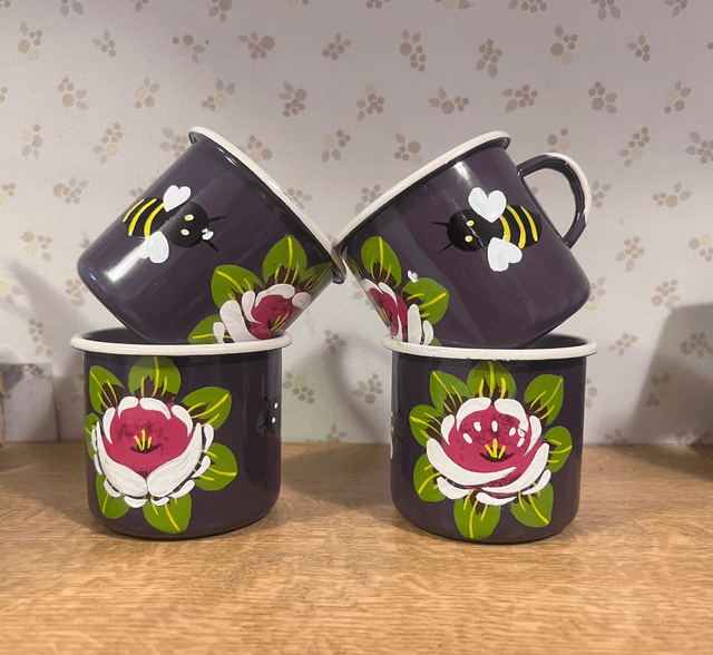 Bee Kind Espresso Mugs – Hand-Painted Canal Art 150ml 🐝🌸