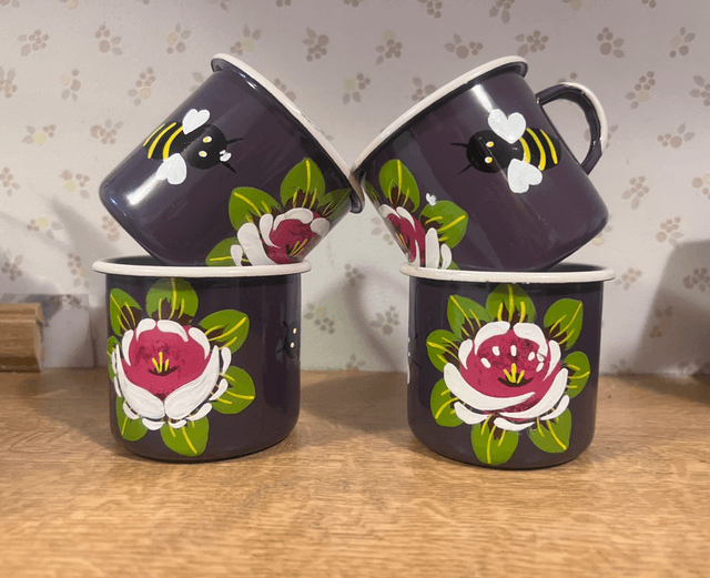 Bee Kind Espresso Mugs – Hand-Painted Canal Art 150ml 🐝🌸